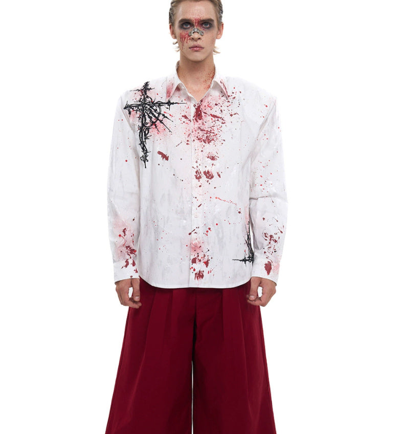 Early Autumn Niche Gothic Embroidered Padded Shoulder Shirt