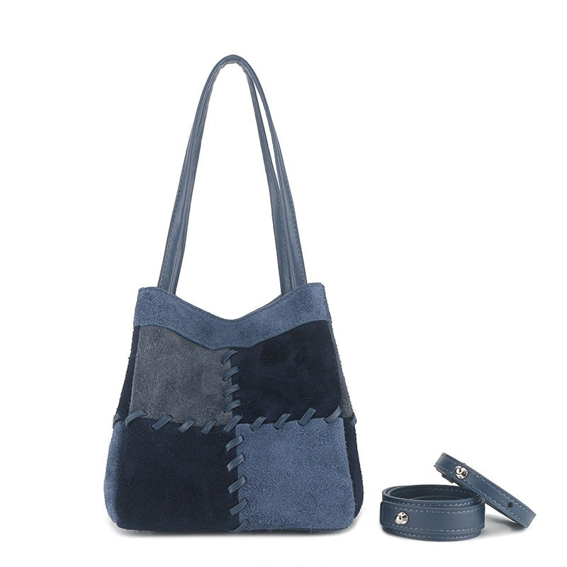 Patchwork Shoulder Bag in First-Layer Cowhide Leather