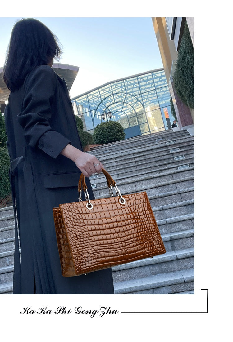Croc-Embossed Structured Carry Tote