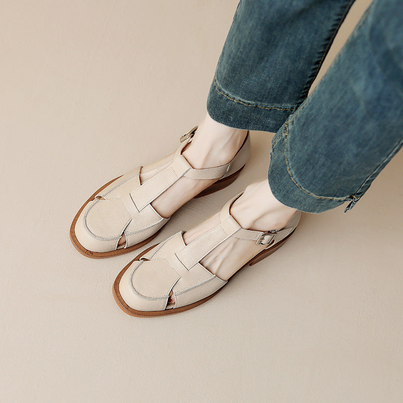 Ivory Leather T-Strap Sandal — Structured Fit with Open Comfort