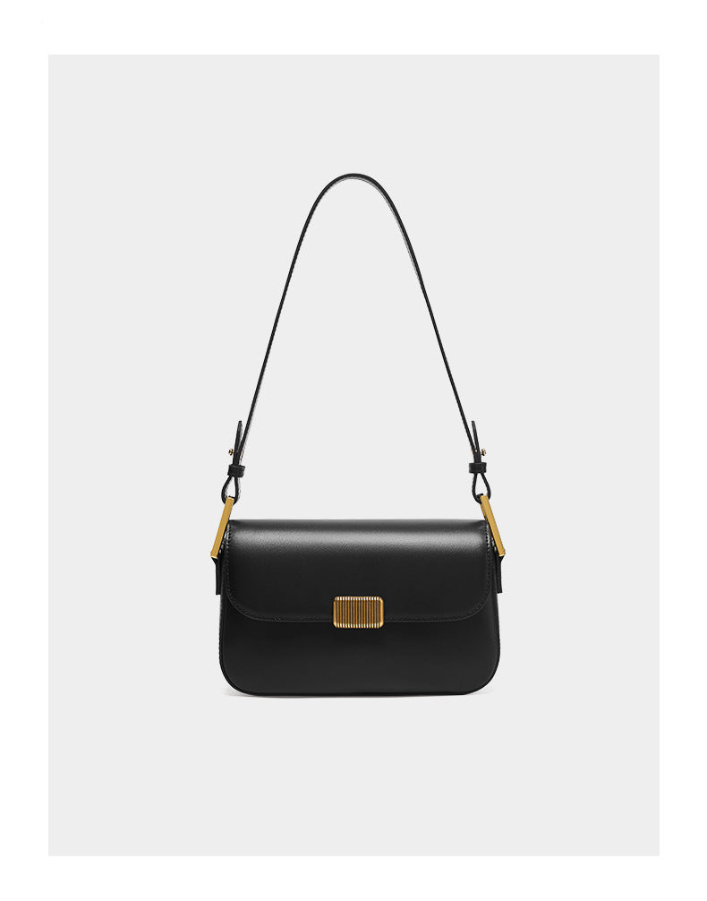 Structured Flap Shoulder Bag in Two-Layer Cowhide