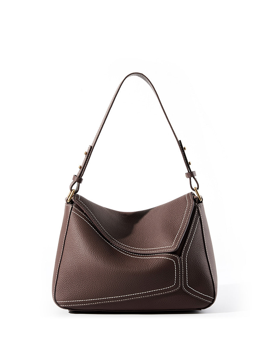 Structured Shoulder Bag — First-Layer Cowhide Leather