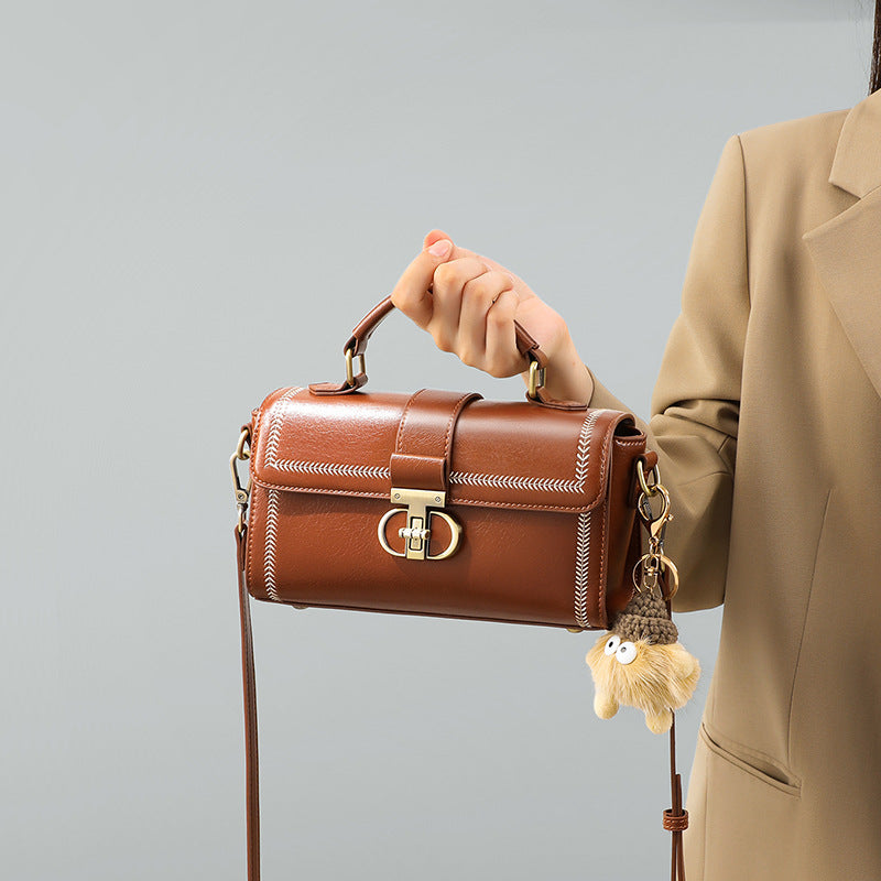 Structured Top-Handle Bag — First-Layer Cowhide Leather