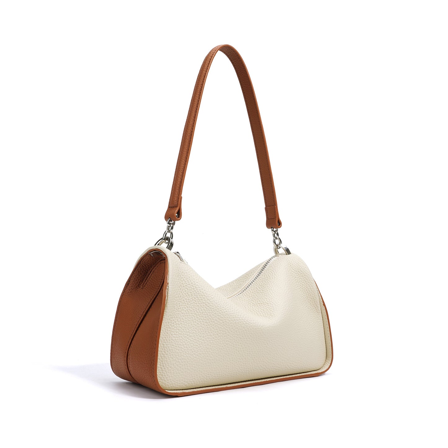 Contrast-Trim Shoulder Bag in First-Layer Cowhide