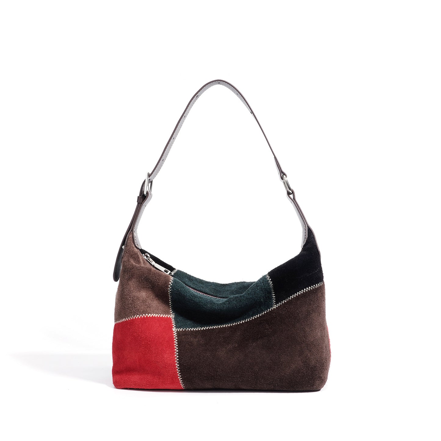 Patchwork Suede Shoulder Bag in First-Layer Cowhide Leather