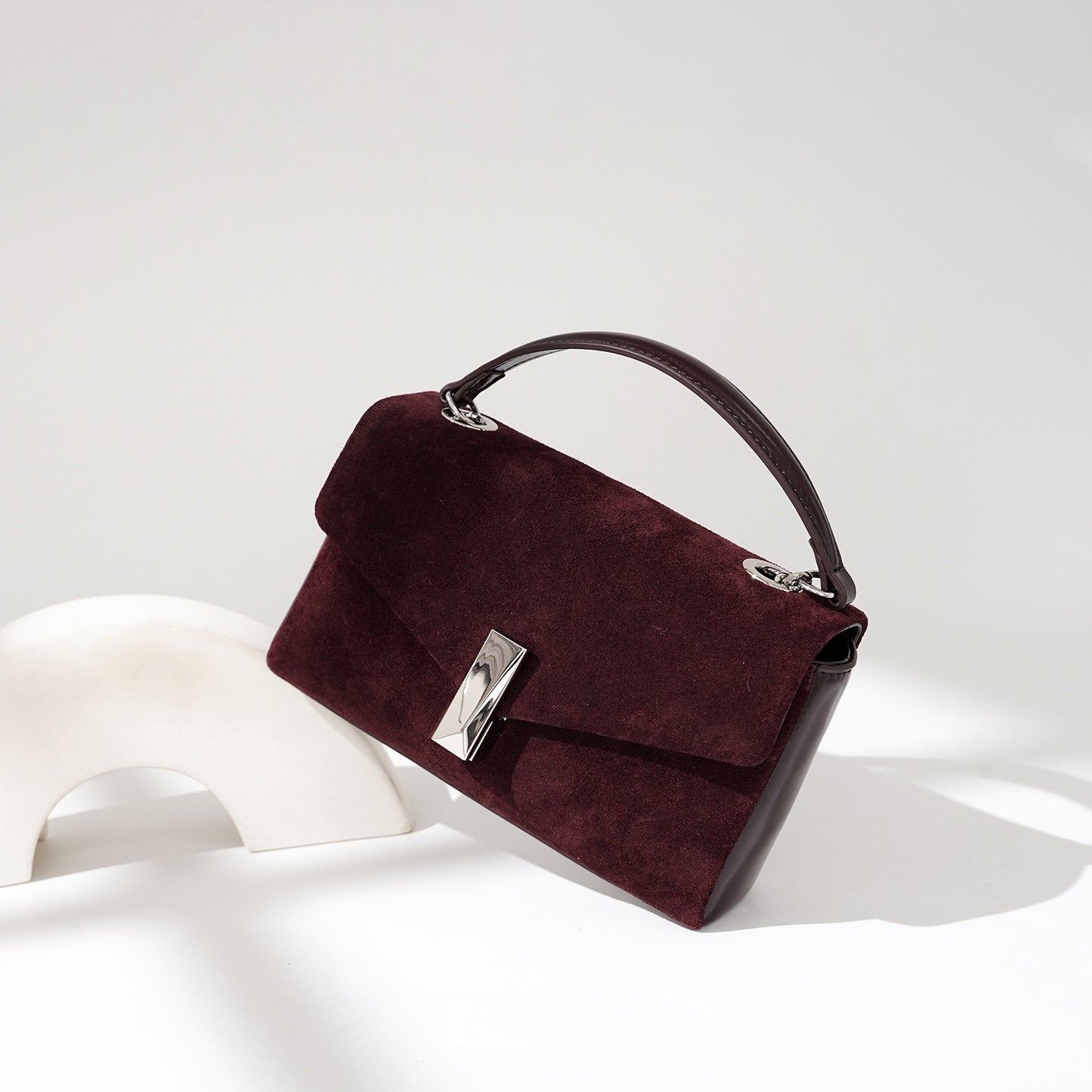Structured Cowhide Flap Top-Handle Bag