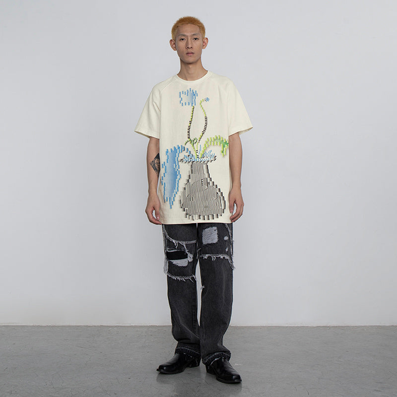 Women's Fashion Short Sleeve Digital Vase T-Shirt