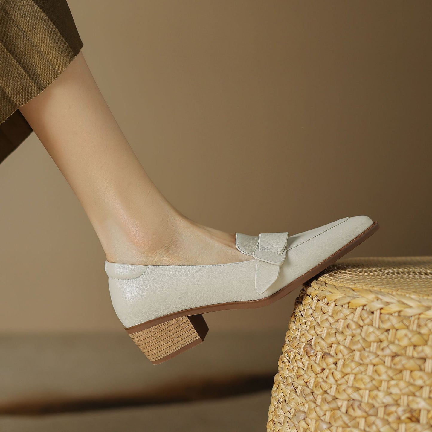 Structured Leather Loafer with Low Block Heel