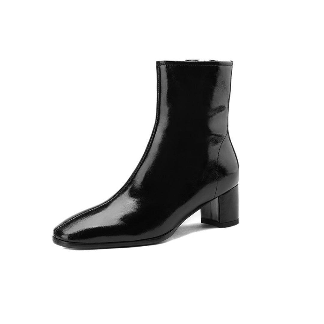 Polished Cowhide Leather Ankle Boot