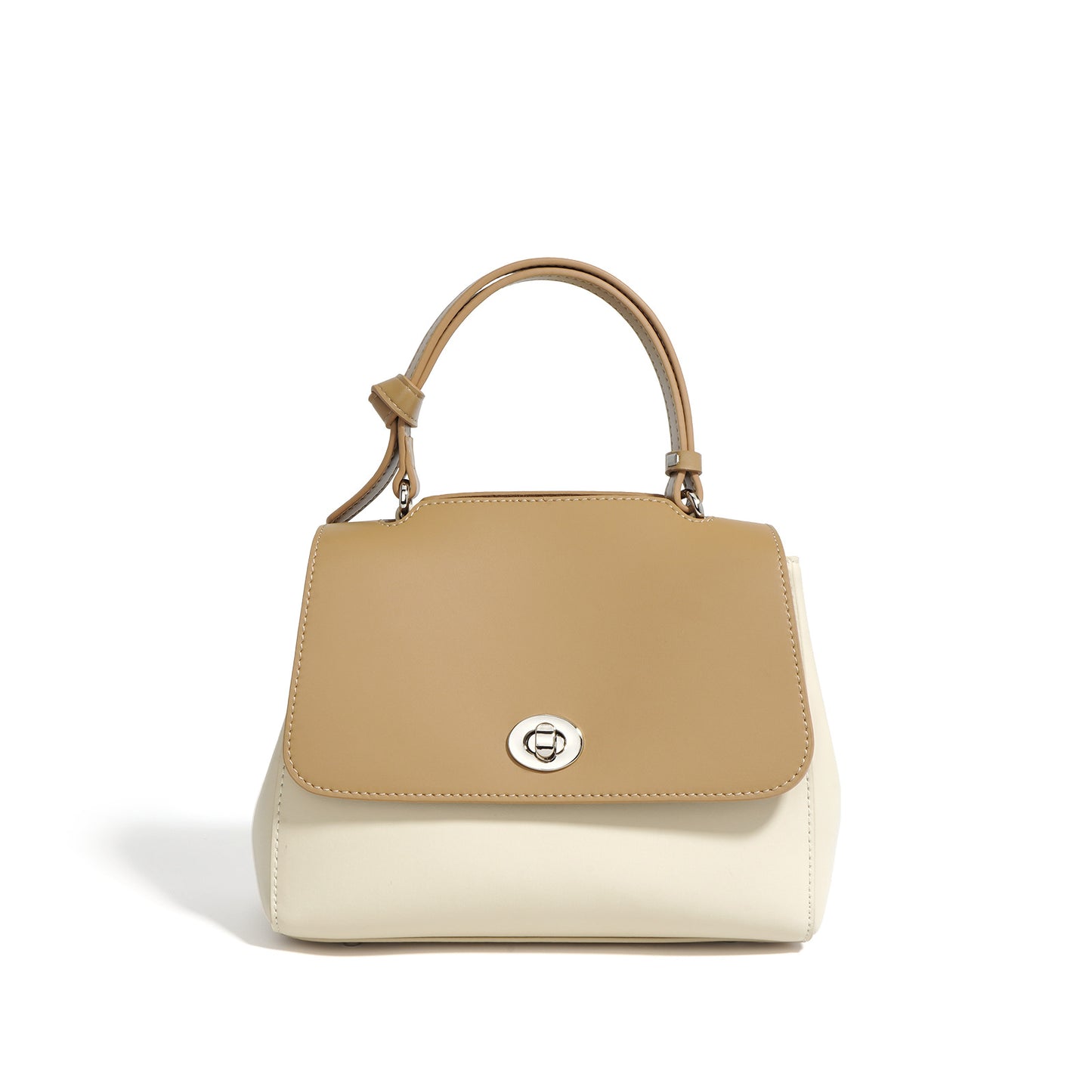 Two-Tone Structured Top-Handle Bag in Two-Layer Cowhide Leather