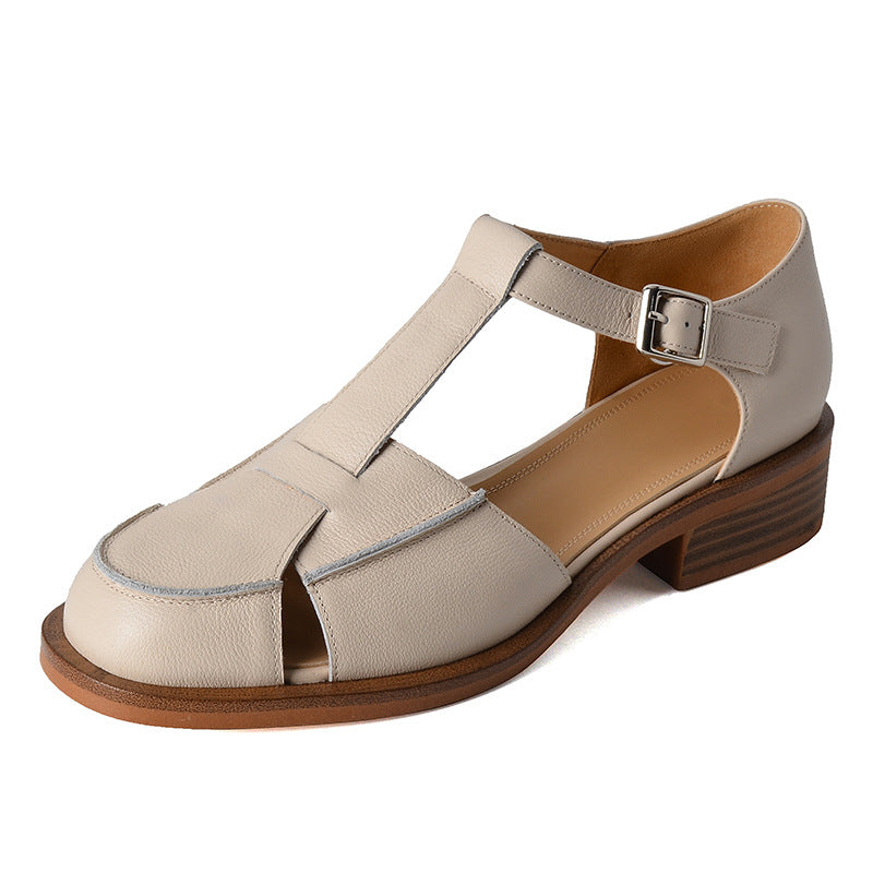 Ivory Leather T-Strap Sandal — Structured Fit with Open Comfort