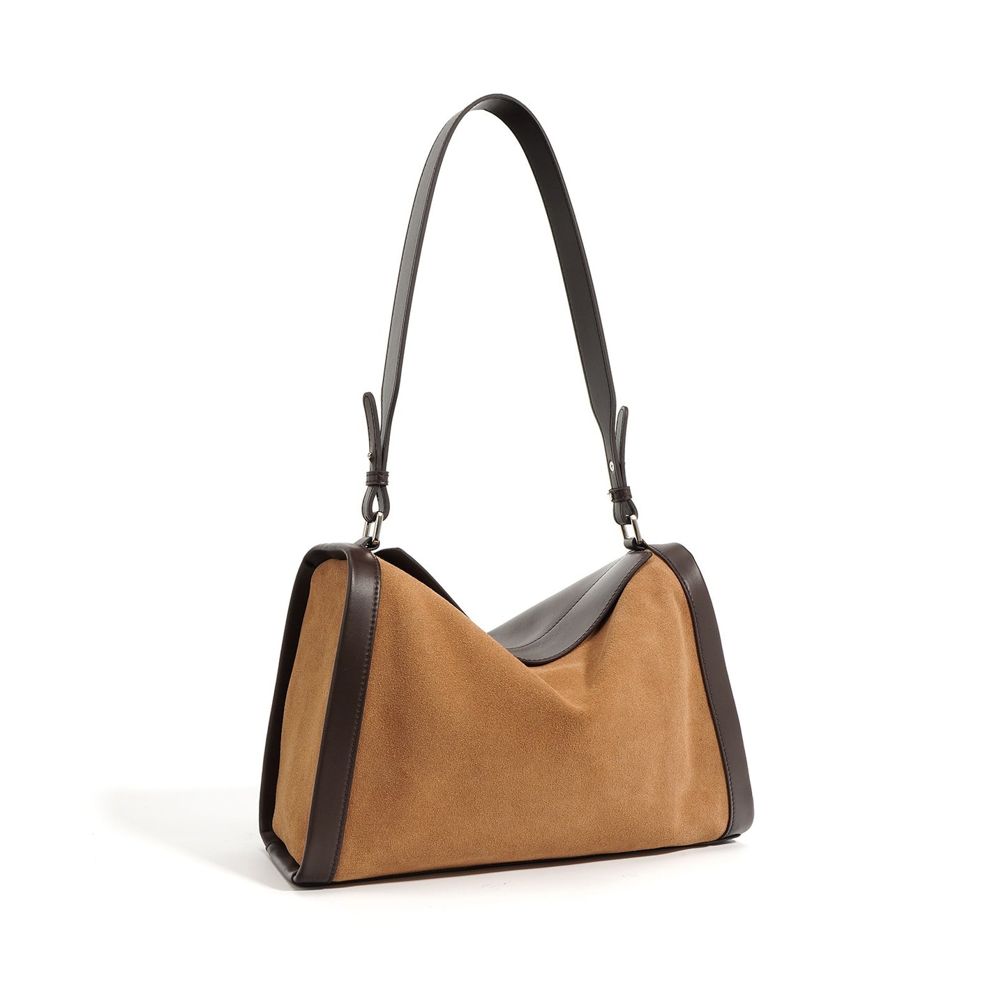 Structured Cowhide Shoulder Bag with Suede Panel