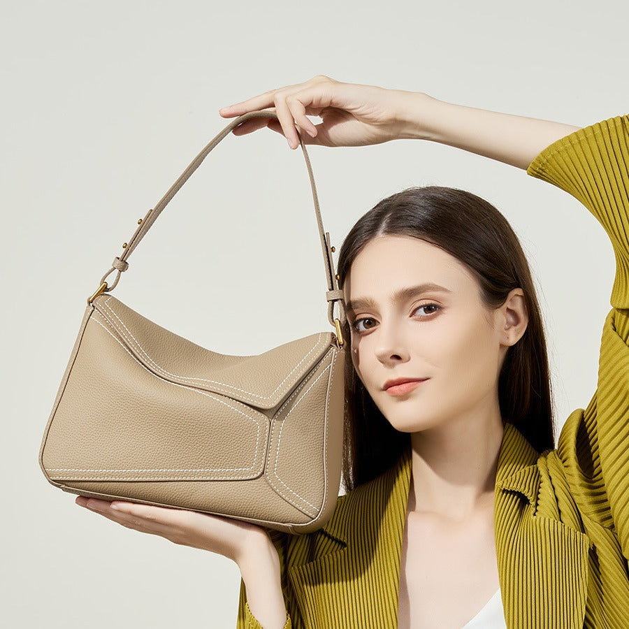 Structured Shoulder Bag — First-Layer Cowhide Leather