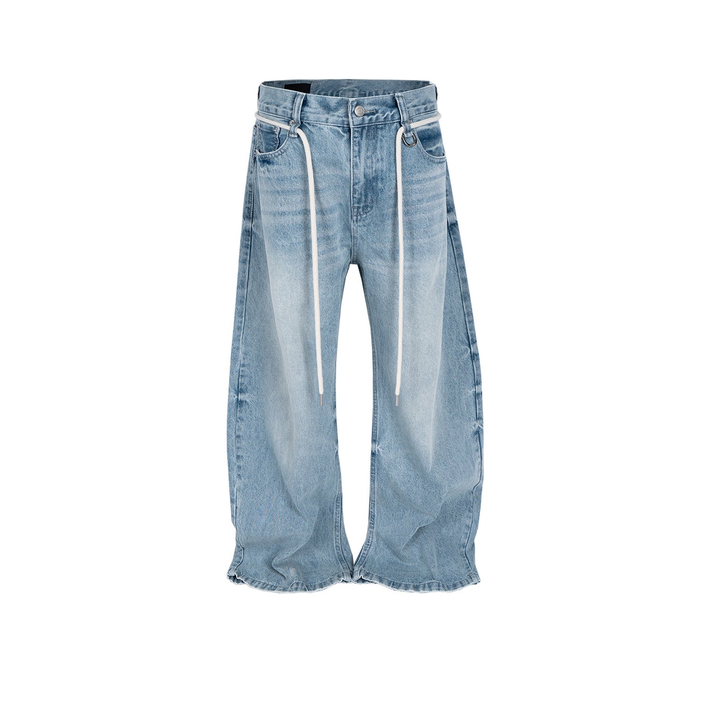 Retro Trousers Same Washed Vintage Washed Jeans With Drawstring Belt