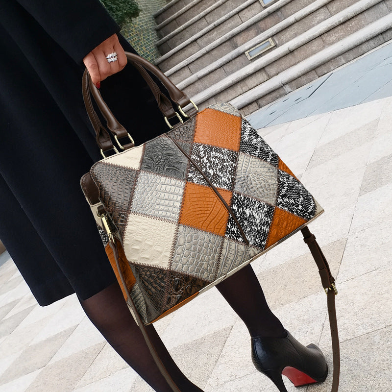 Geometric Patchwork Structured Tote