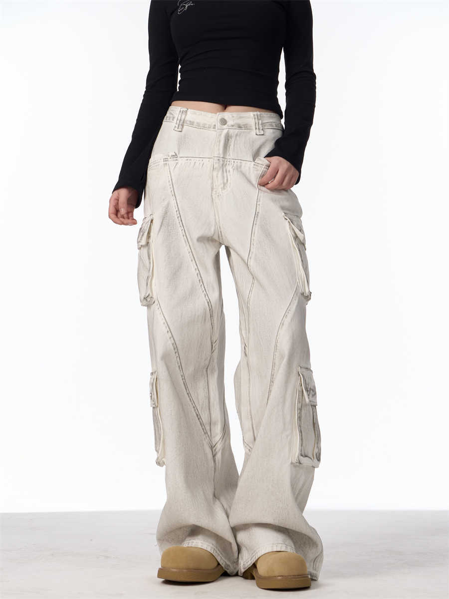 Retro Multi-pocket Cargo Pants Women's Loose Wide Leg Straight Casual Trousers