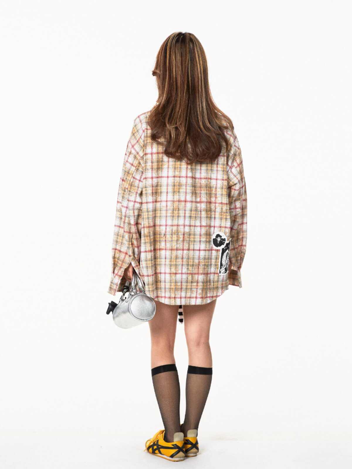 Retro Distressed Brushed Printed Plaid Shirt Loose Top