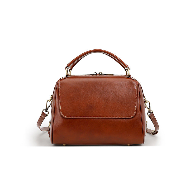 Structured Top-Handle Bag in First-Layer Cowhide Leather