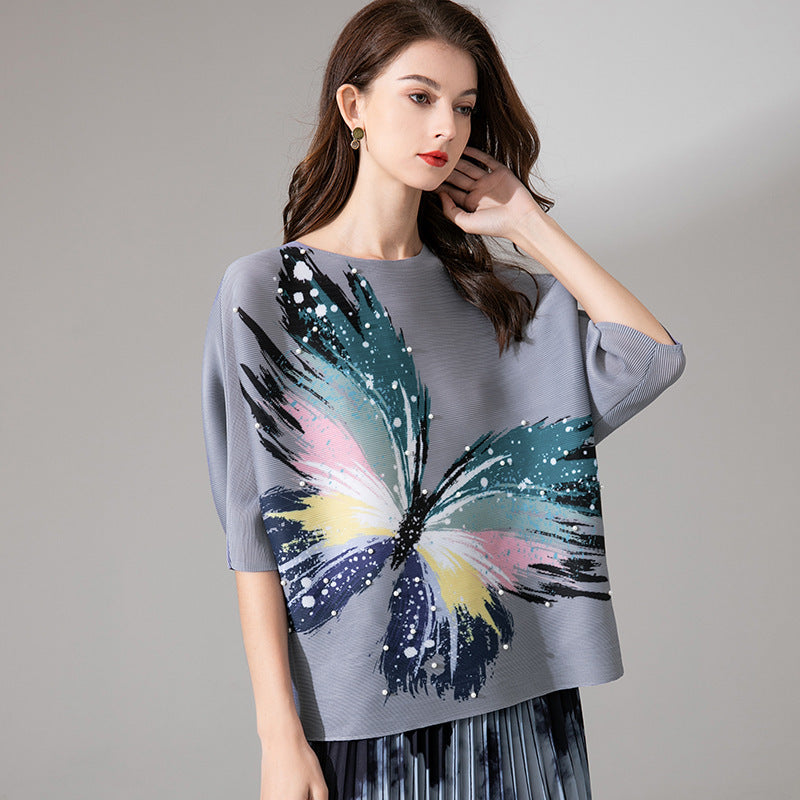 Women's  Butterfly Print Top Casual Loose T-Shirt