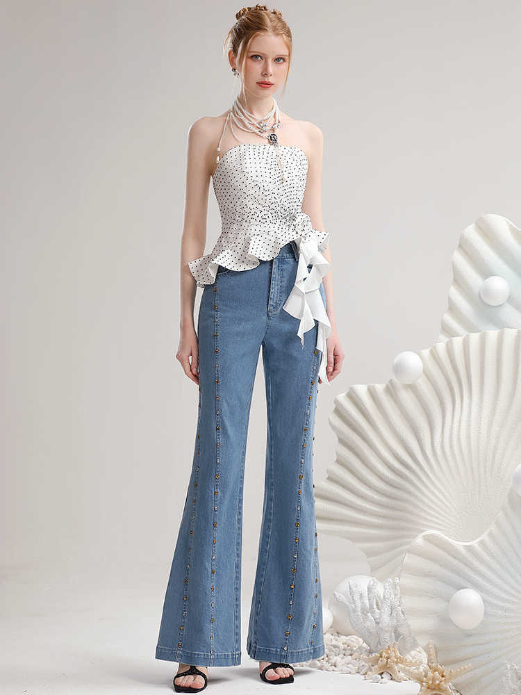 Summer Contrast Color Polka Dot Irregular Spaghetti-strap Top