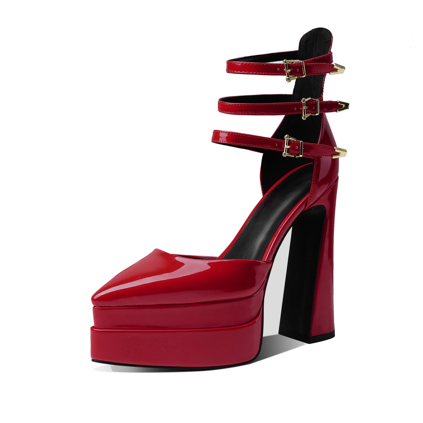 First-Layer Cowhide Platform Heel with Triple-Strap Ankle Control