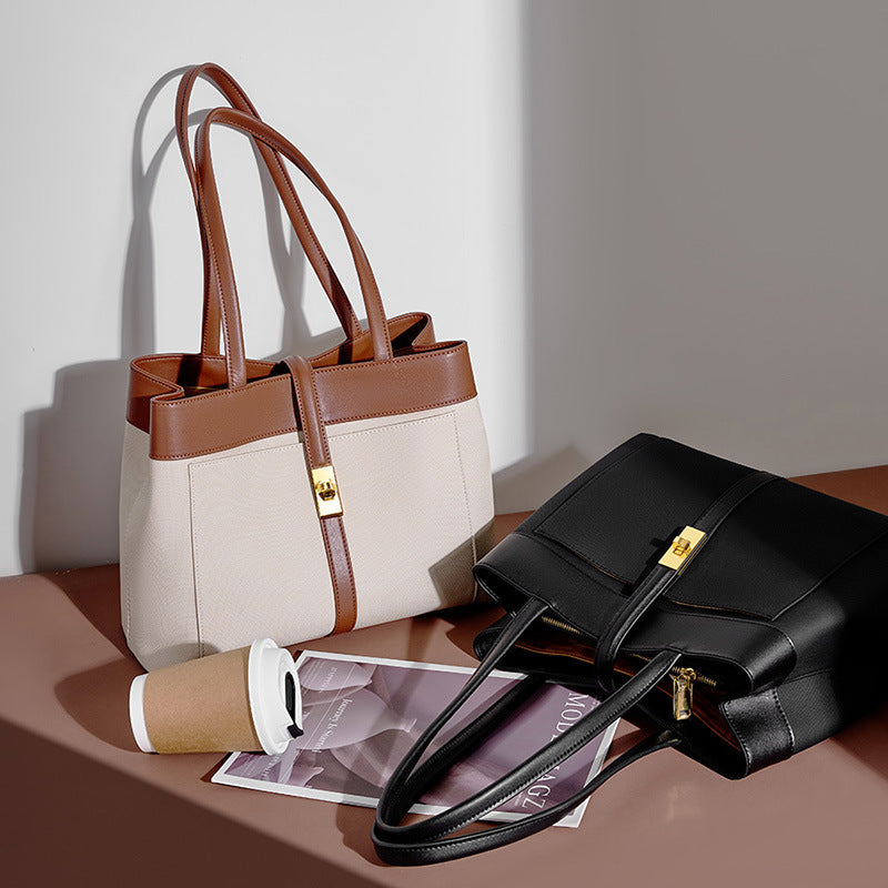 Structured Two-Tone Cowhide Tote Bag