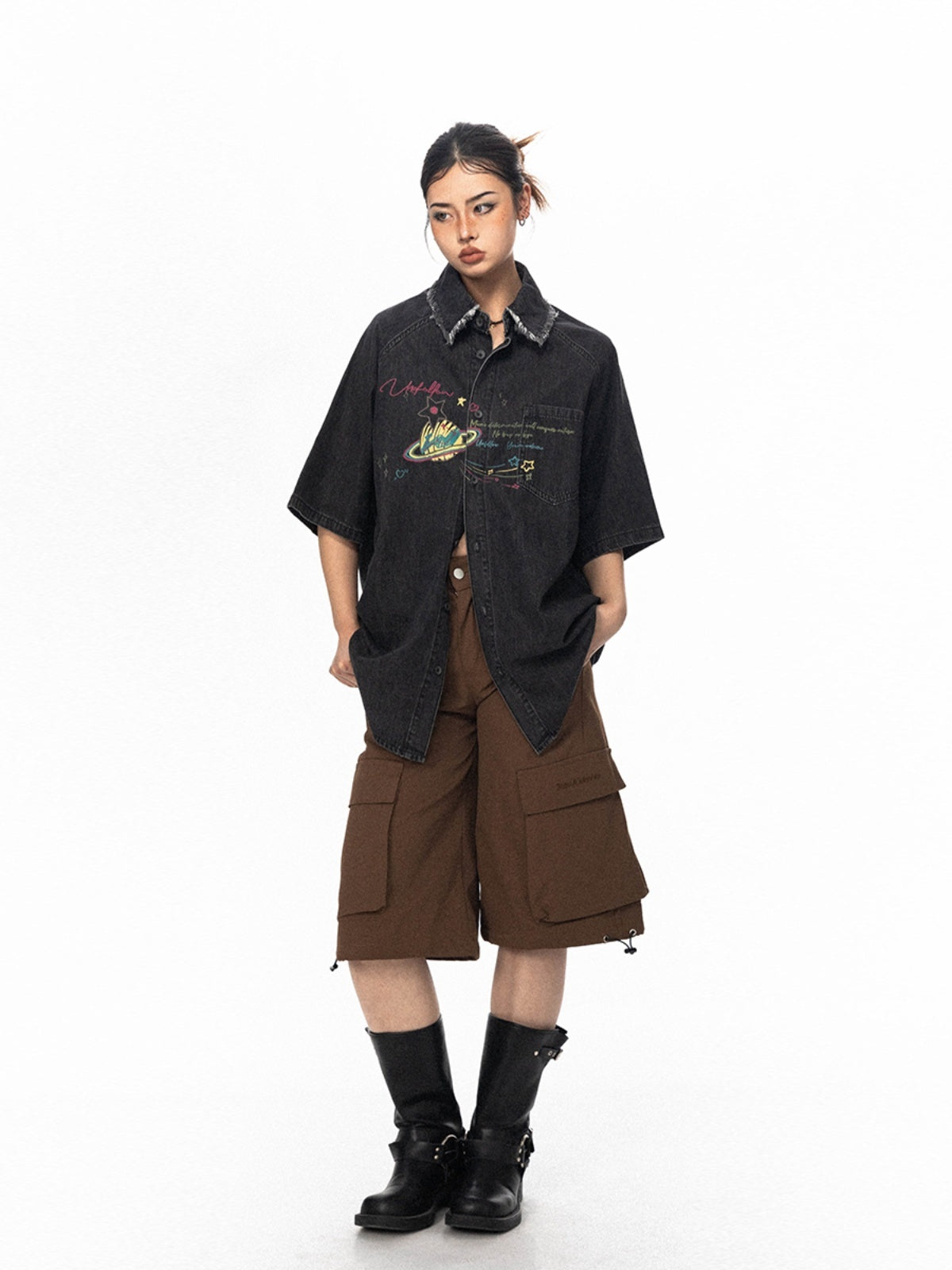 Retro Do The Old Cowboy Printed Short Sleeve Shirt