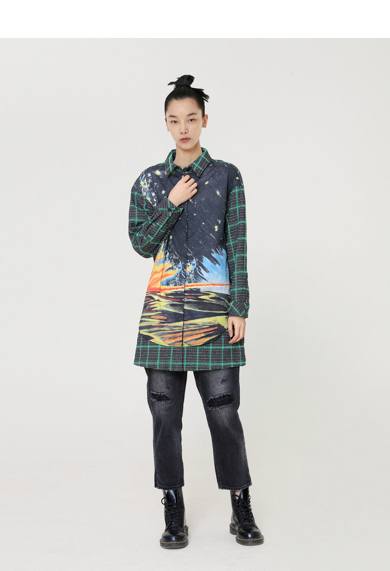 Women's Lapel Printed Designer Mid-length Shirt