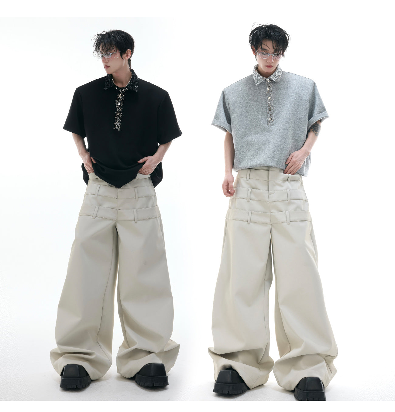 Loose And Versatile Sequined Square Neck Short Sleeved Shirt