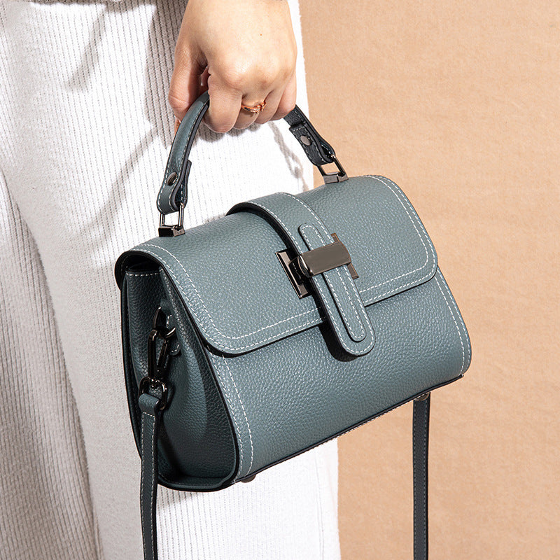 Structured Top-Handle Bag in Two-Layer Cowhide Leather