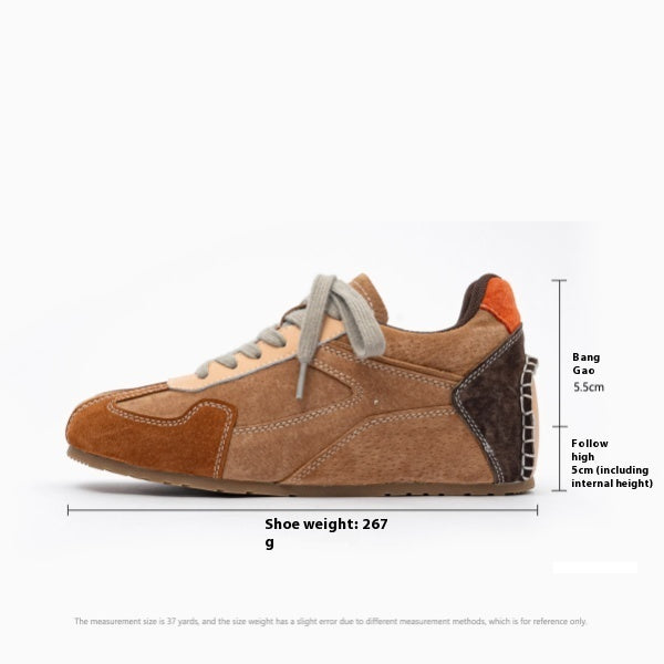 Sunset Forest Deconstruction Retro German Training Shoes Women's Shoes With Hidden Heels Genuine Leather 2025 Spring New Cortez Casual