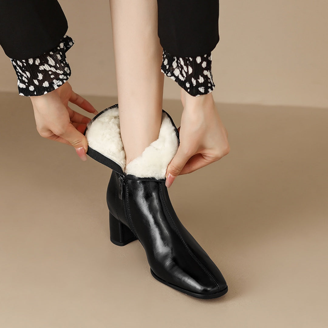 Polished Cowhide Leather Ankle Boot