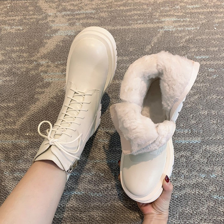 Structured Cowhide Combat Boots with Sheepskin Lining