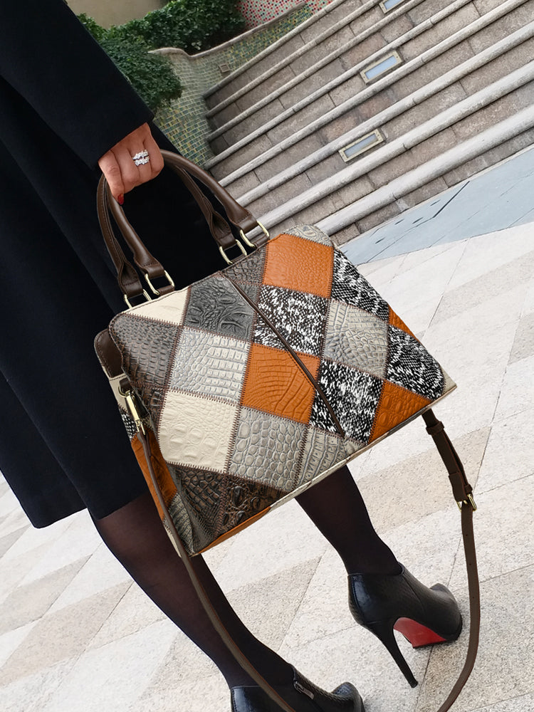 Geometric Patchwork Structured Tote
