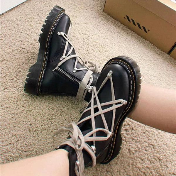 Pentagram Cross Straps Side Zipper Thick-soled Boots