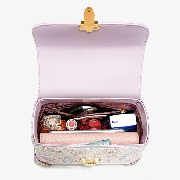 Iridescent Scale-Textured Top Handle Leather Bag