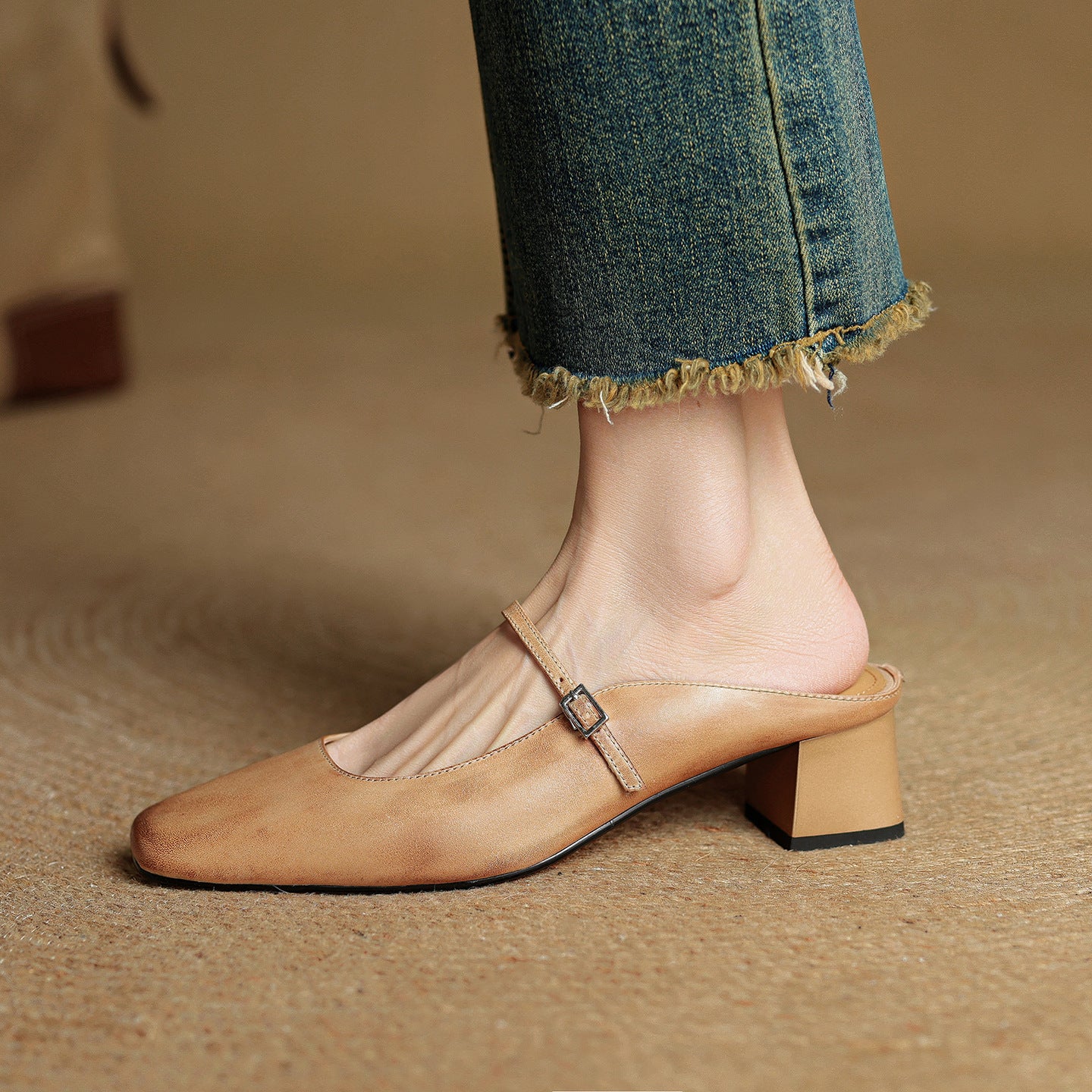 Mary Jane Mid-Heel Shoe – First-Layer Cowhide with Pigskin Insole