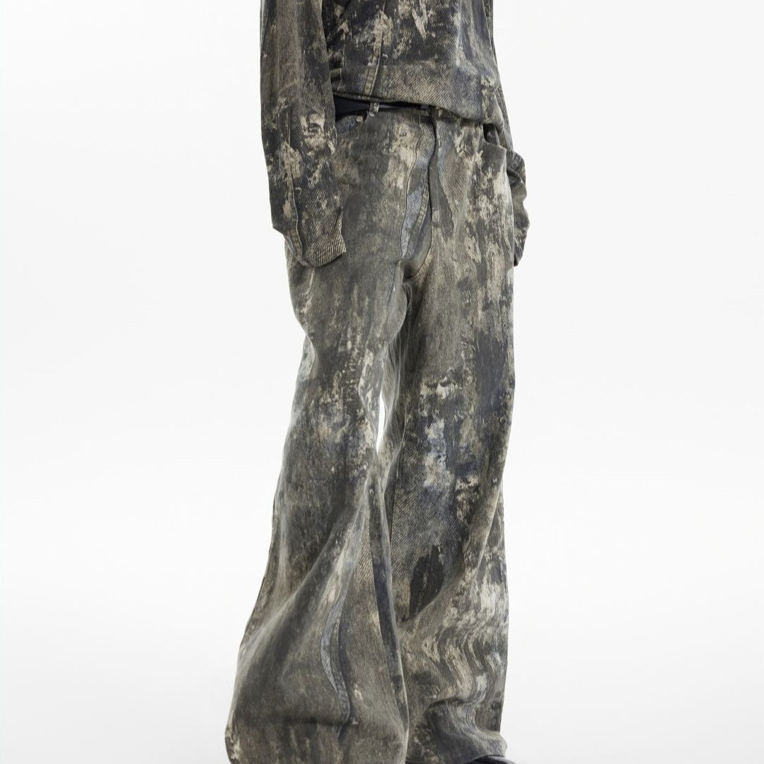 Heavy Industry 3D Stereo Printing Splash Ink Worn Jeans