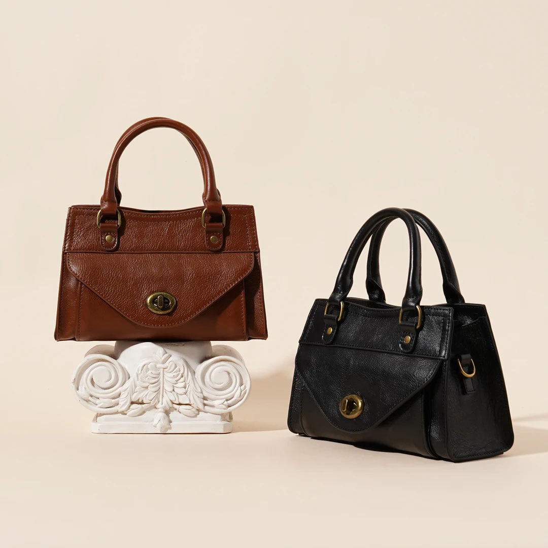 Structured Mini Satchel in First-Layer Cowhide Leather