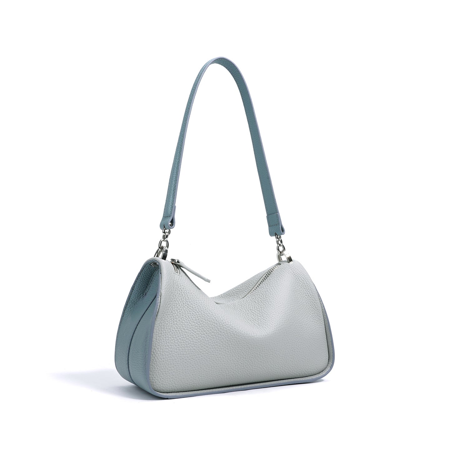 Contrast-Trim Shoulder Bag in First-Layer Cowhide