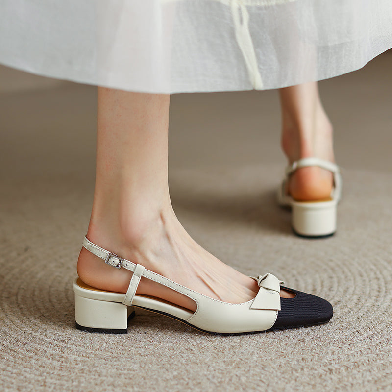 Contrast Toe Slingback – First-Layer Cowhide with Pigskin Lining