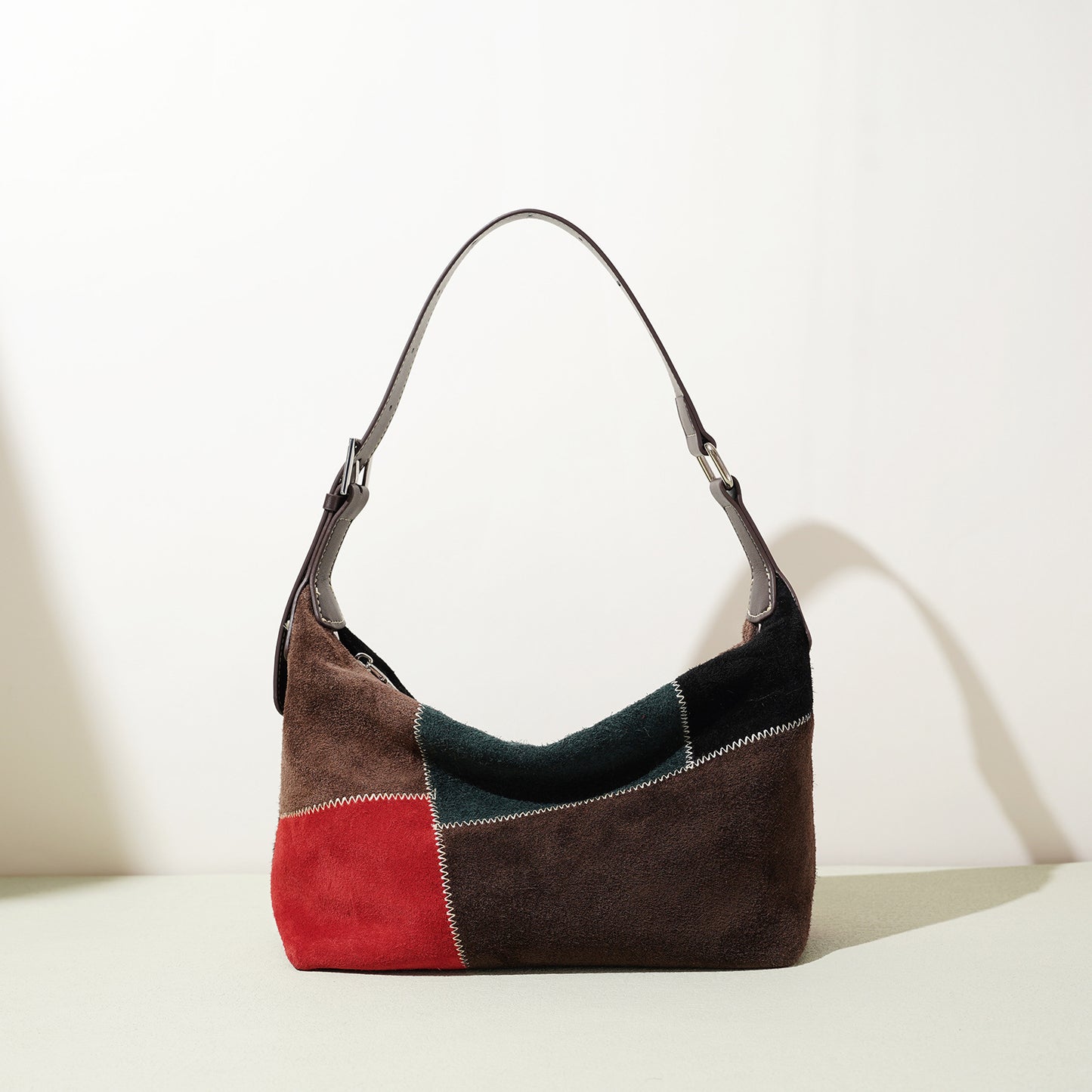 Patchwork Suede Shoulder Bag in First-Layer Cowhide Leather