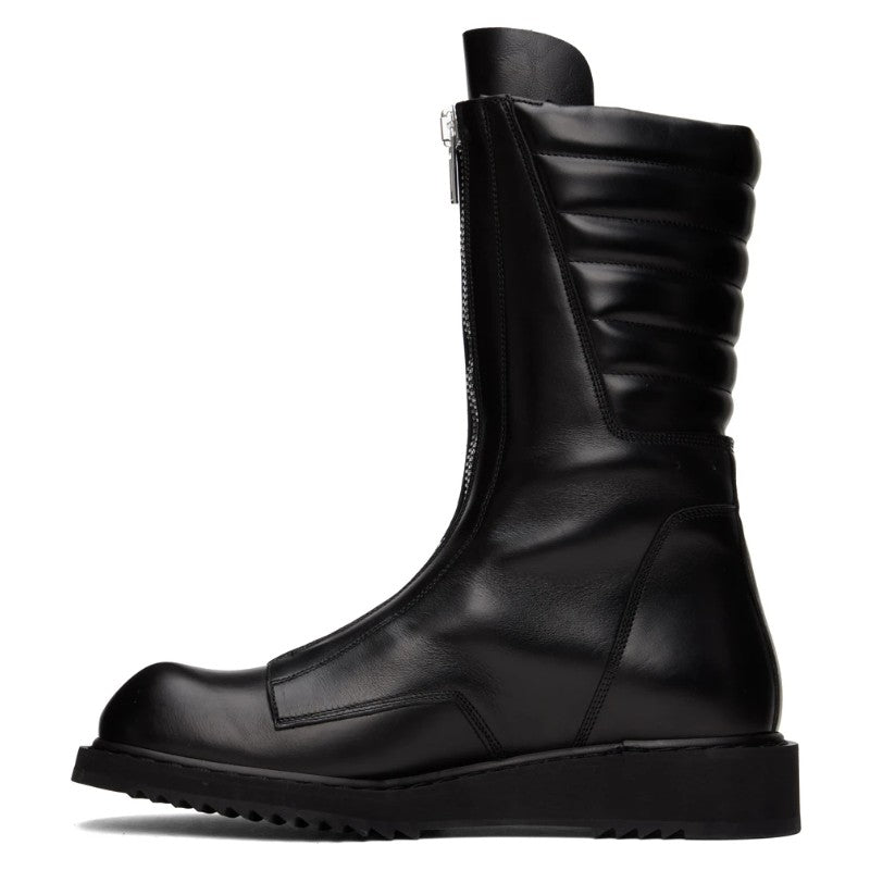First-Layer Leather Structured Zip Boots