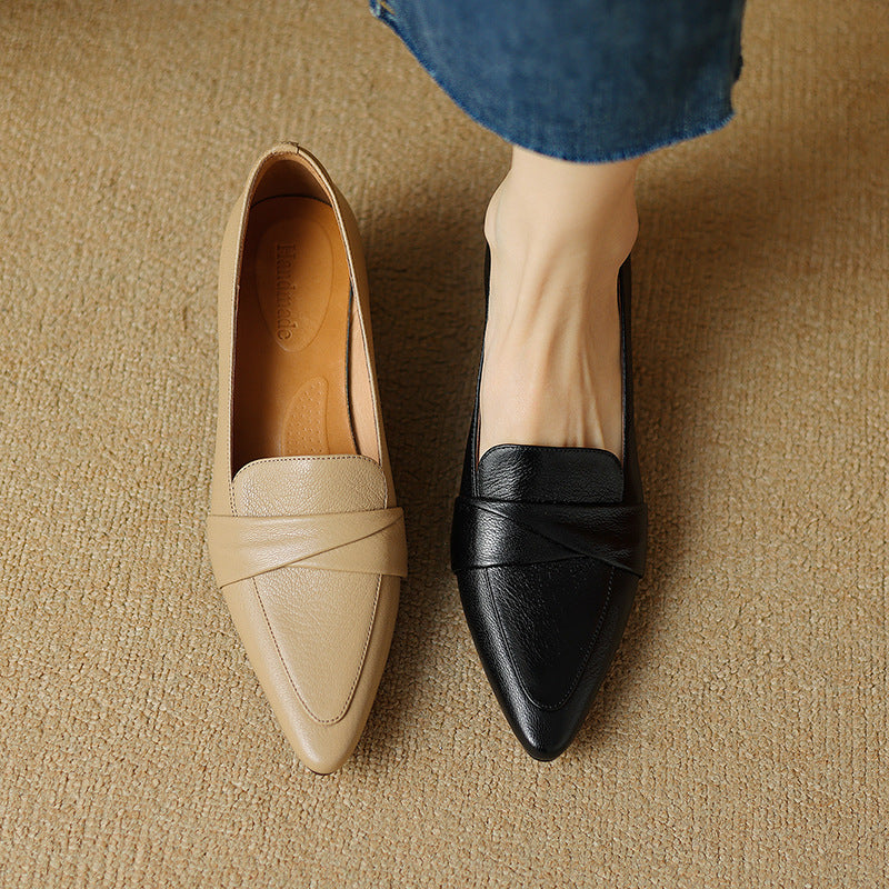 Black Leather Loafer with Low Stacked Heel