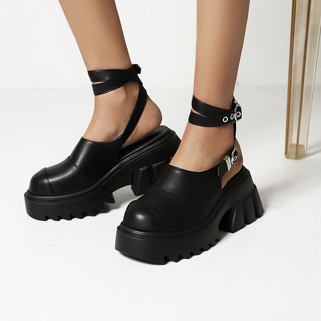 Genuine Leather Chunky Platform with Dual-Ankle Lock System