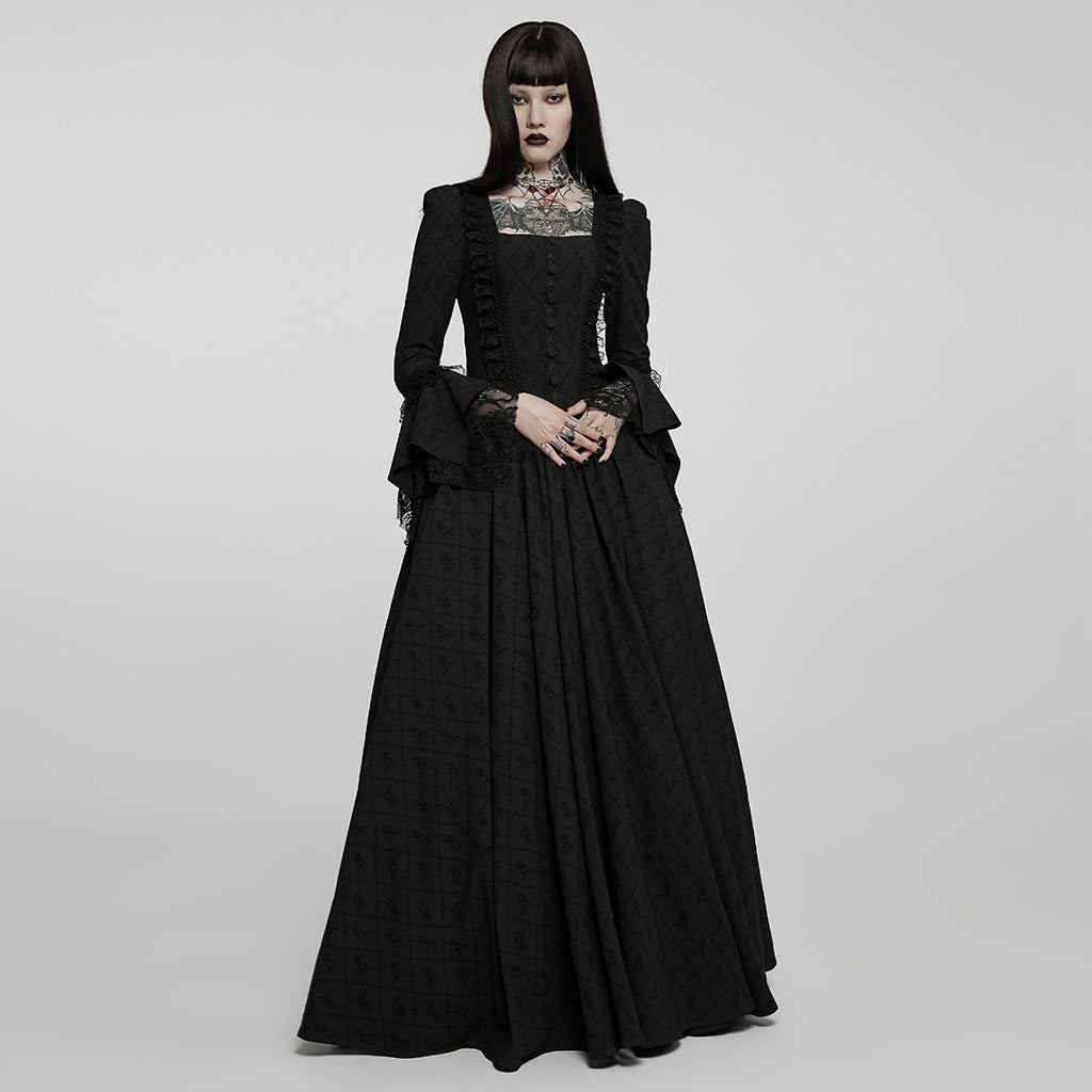 Black Thorn Rose Long Dress For Women