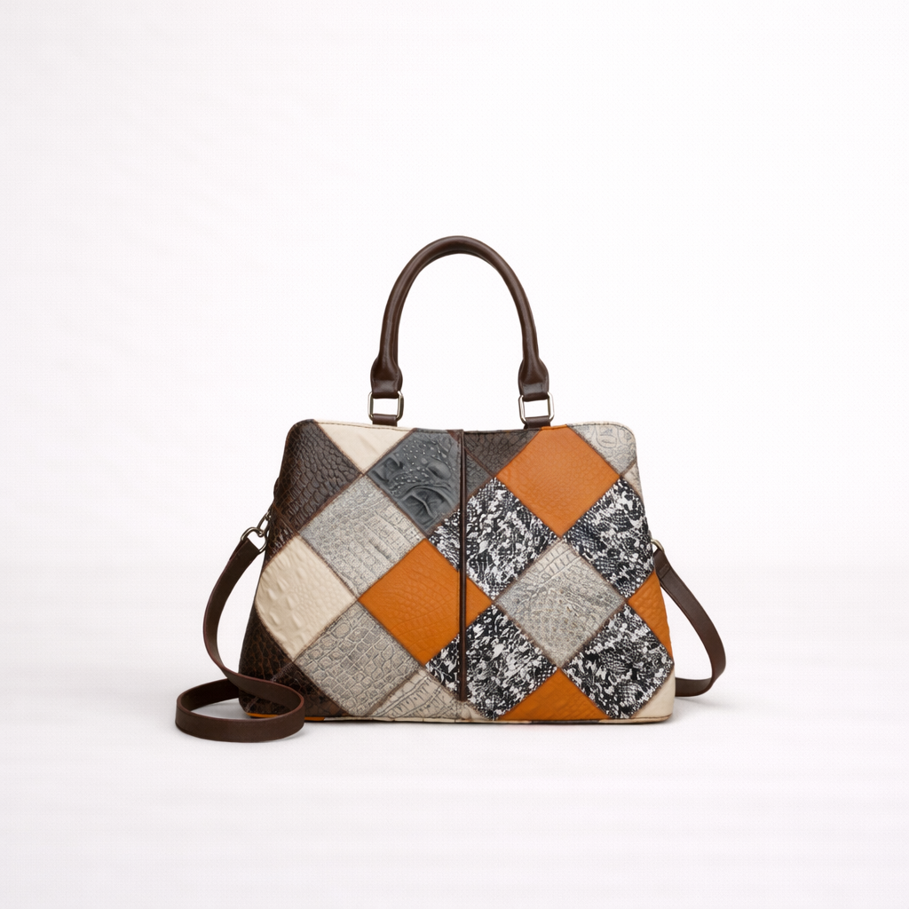 Geometric Patchwork Structured Tote