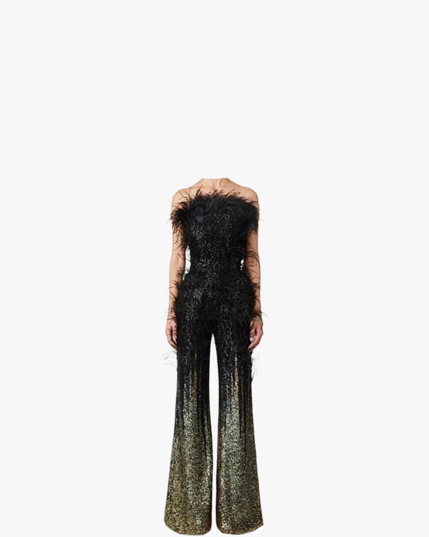 Ostrich Feather Gradient Sequin Tube Top Jumpsuit