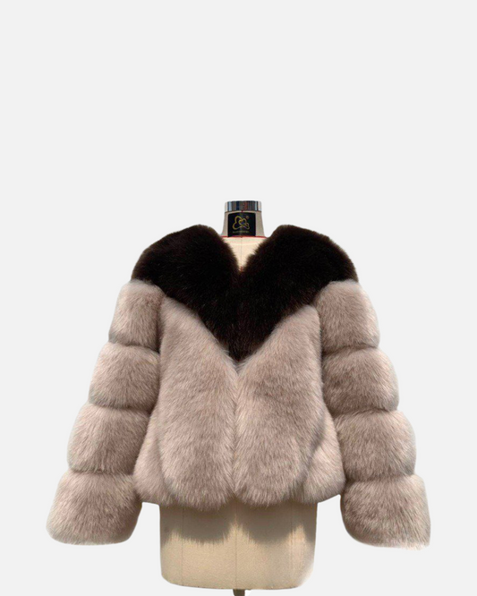 Color Matching Korean Casual Fox Fur Overcoat