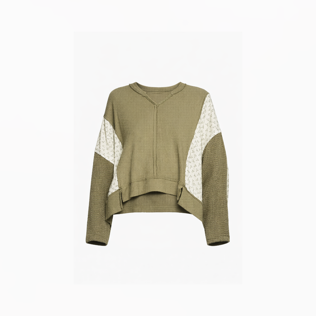 Structured Patchwork Waffle-Crop Top